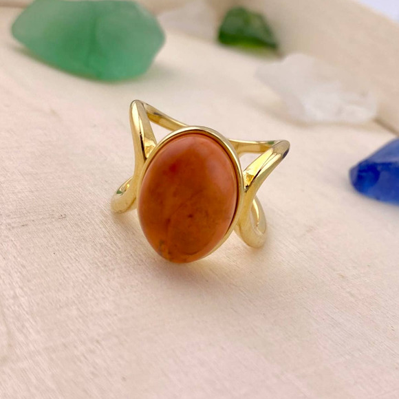 Genuine Salmon Howlite 18k Gold Plated Ring Size 5.5 - Picture 3 of 13